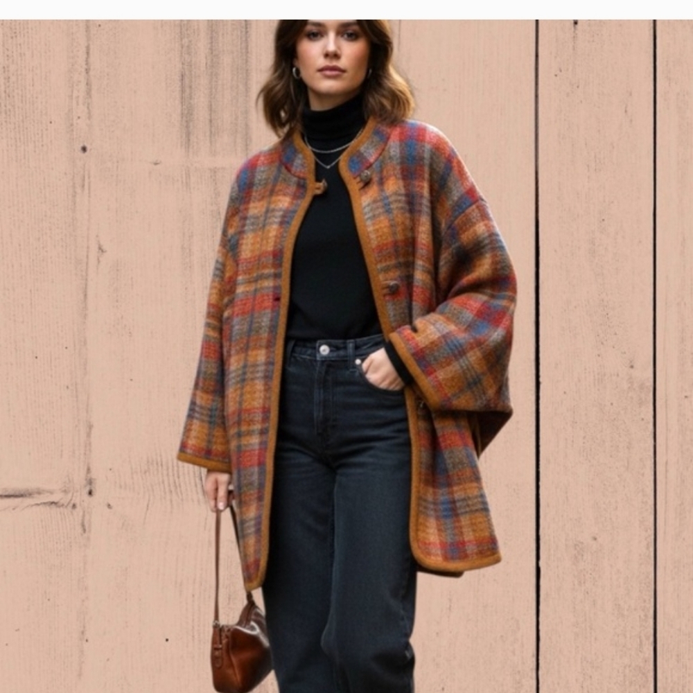 Vintage 80s wool mohair plaid knit sweater button down cap style